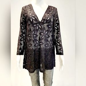 J. Valdi Black Lace Blouse, Size Small